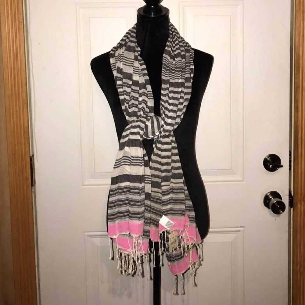 American Eagle Outfitters Striped Black and Pink Scarf